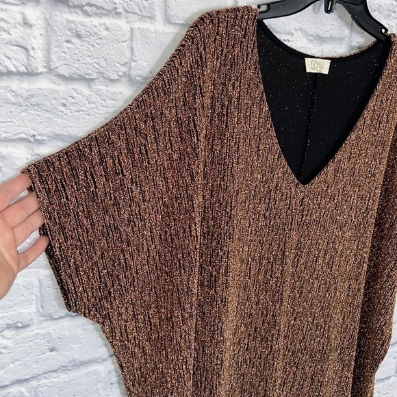 Be Stage 1X Metallic Gold Dolman Sleeve V-Neck Blouse - Picture 6 of 11